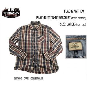 Flag & Anthem Plaid Button Down Shirt Mens Large L Long Sleeve Blue Red Plaid